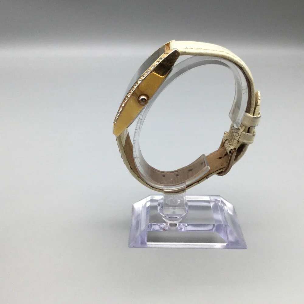 Joan Rivers Womens Watch 41mm Black Dial Gold Case White Leather 4377